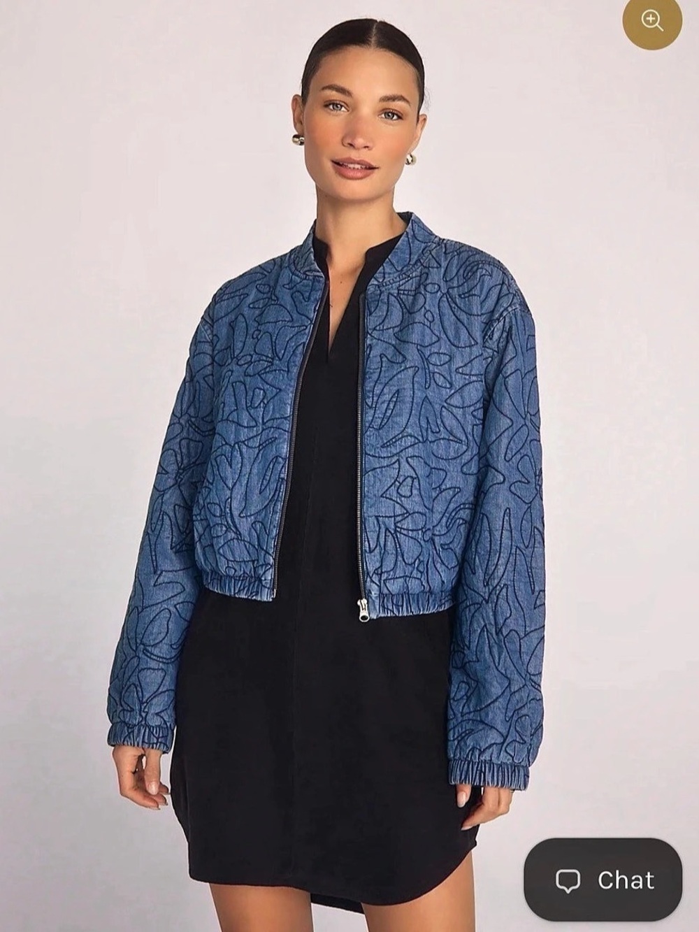 bella dahl Cropped Zip Jacket Abstract Print Bomber Blue & Black XS